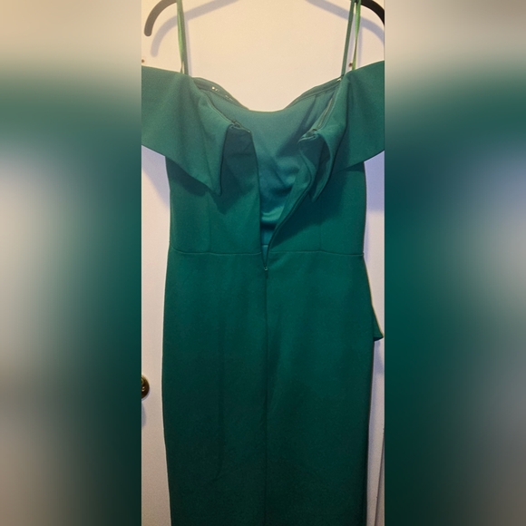 Betsy & Adam Off Shoulder Ruffle Dress Wedding Bridesmaid Emerald Green Size 12 - Picture 7 of 9